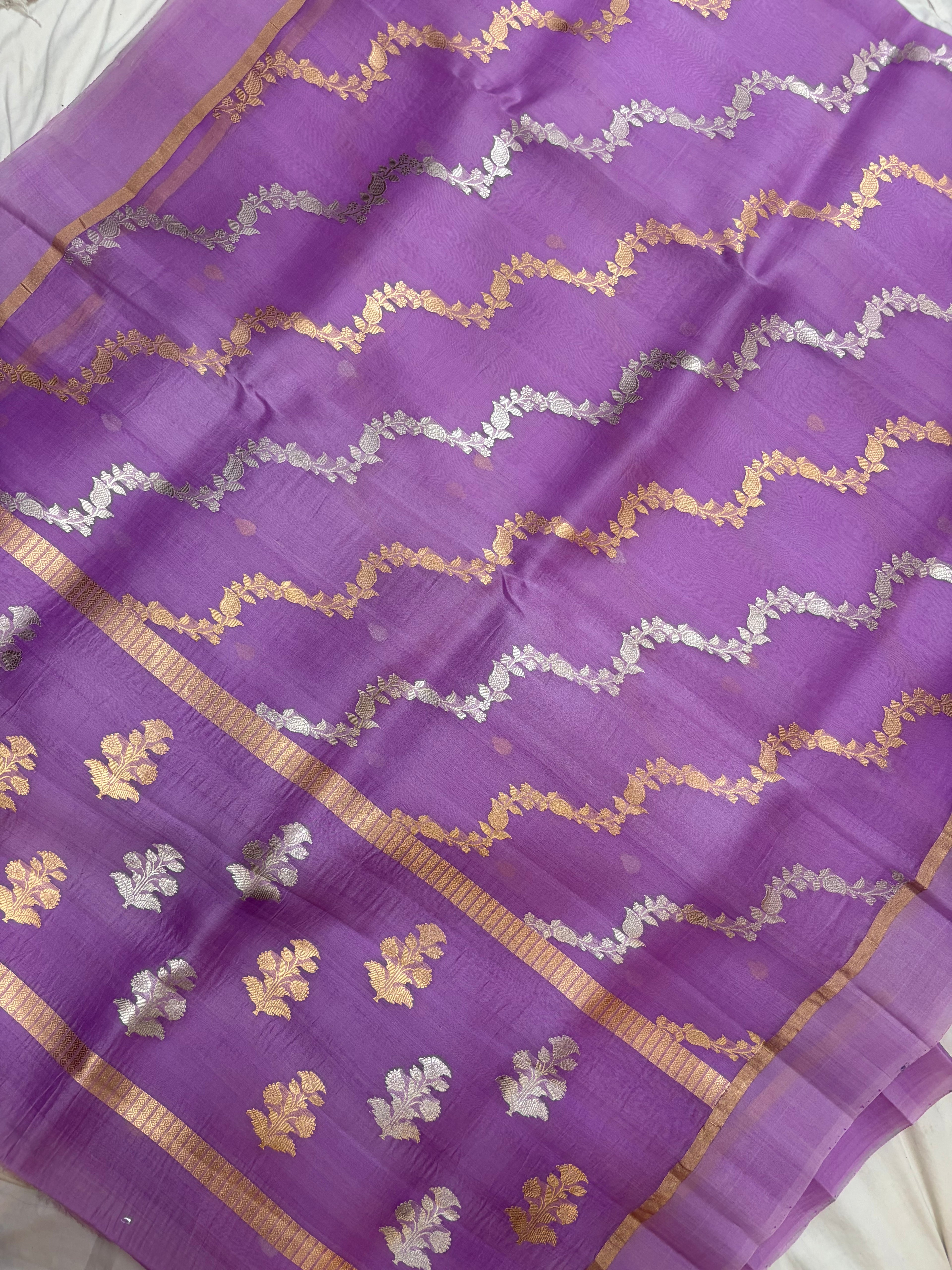 Pure handloom organza silk saree in levender colour