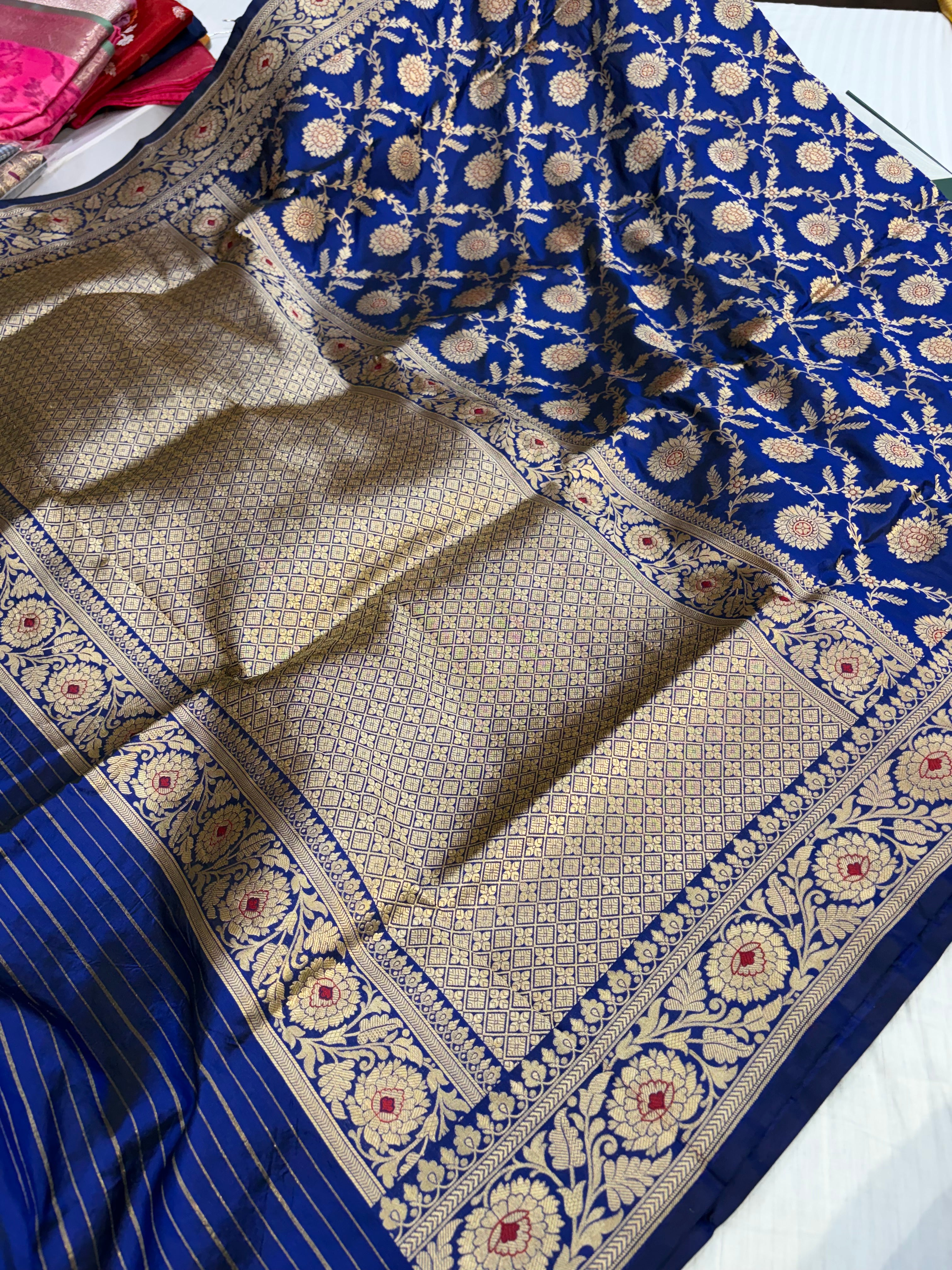 Pure katan silk saree in royal blue colour