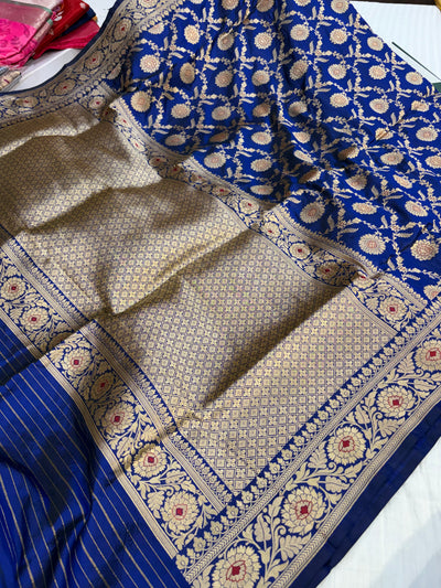 Pure katan silk saree in royal blue colour