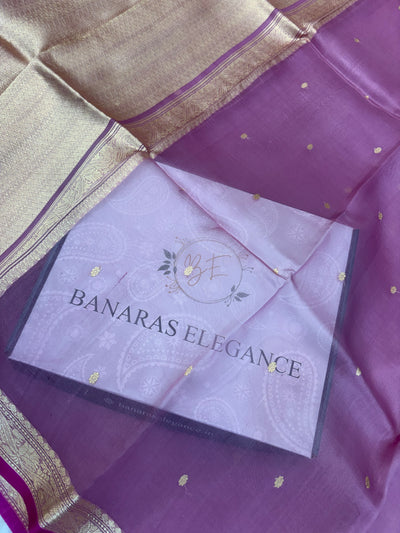 Pure handloom organza silk saree In onion pink colour with Magenta piping border