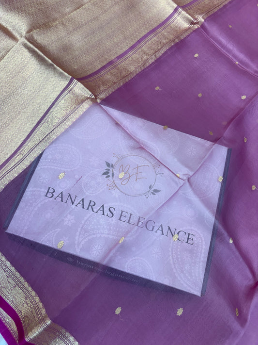 Pure handloom organza silk saree In onion pink colour with Magenta piping border