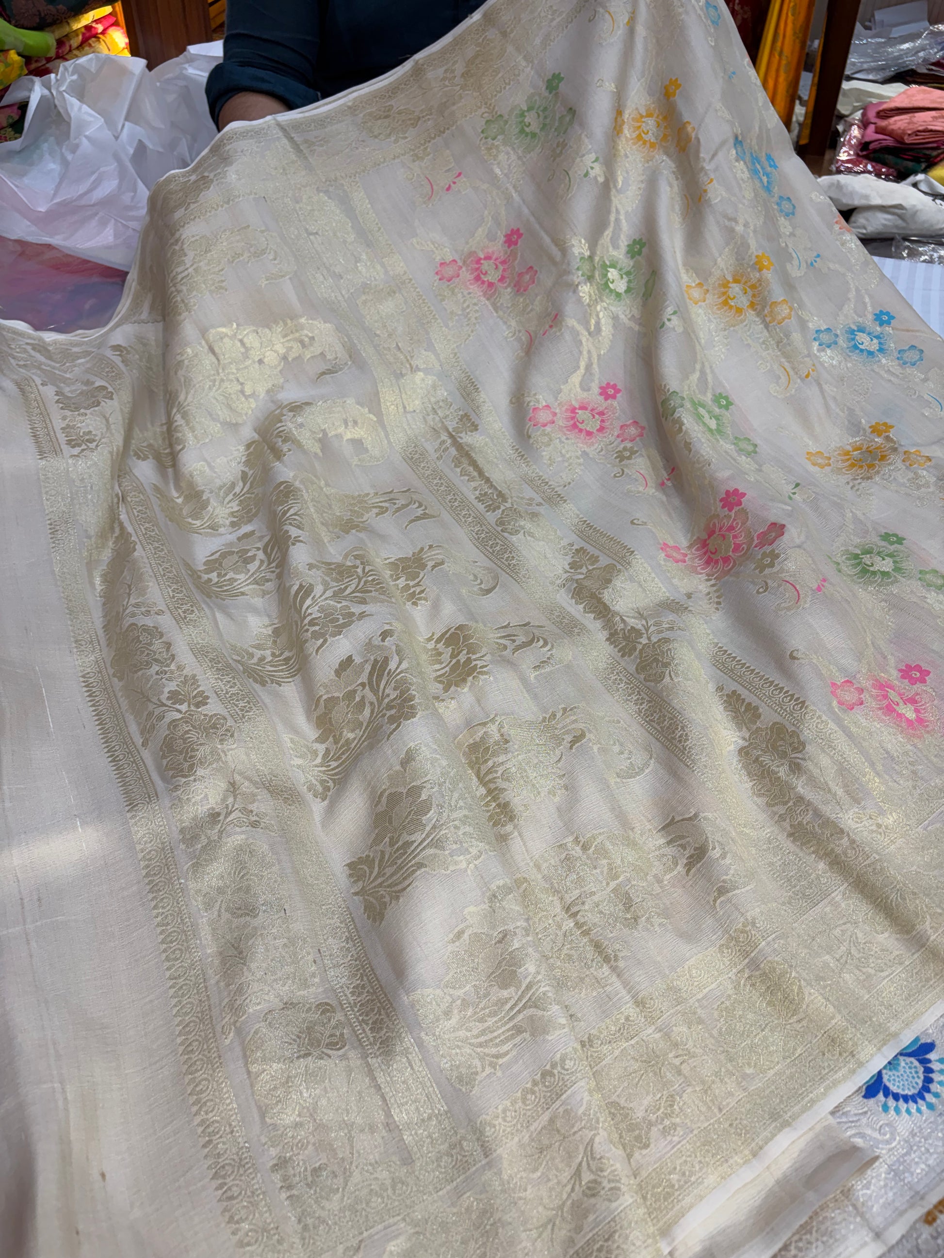 Banarasi pure Tussar Georgette silk saree with multiple meenakari work