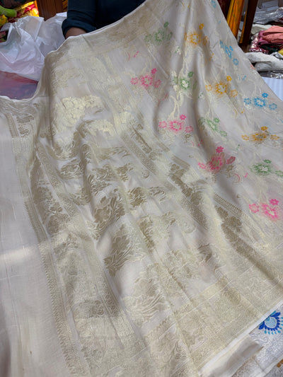 Banarasi pure Tussar Georgette silk saree with multiple meenakari work