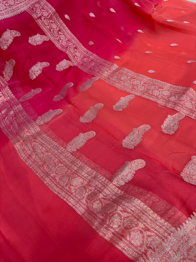 Pure khaddi chiffon saree in half half beautiful shade