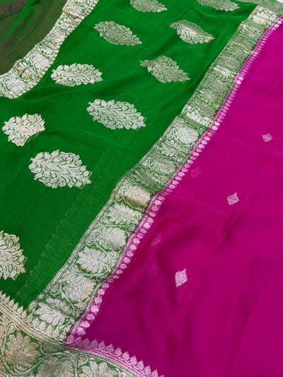 Beautiful Pure khaddi chiffon saree in beautiful contrast colour
