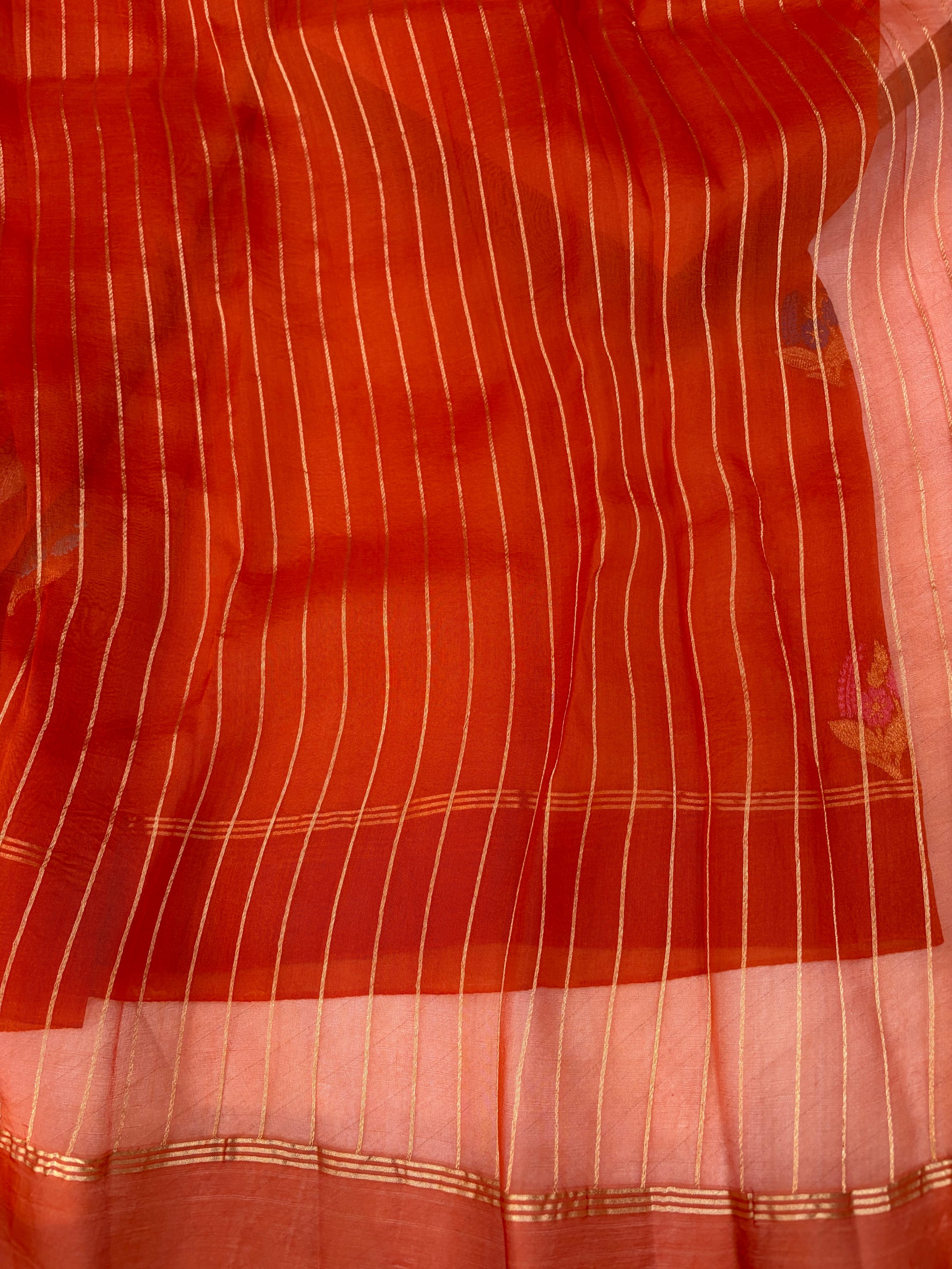 Pure handloom organza silk saree in rust orange  colour