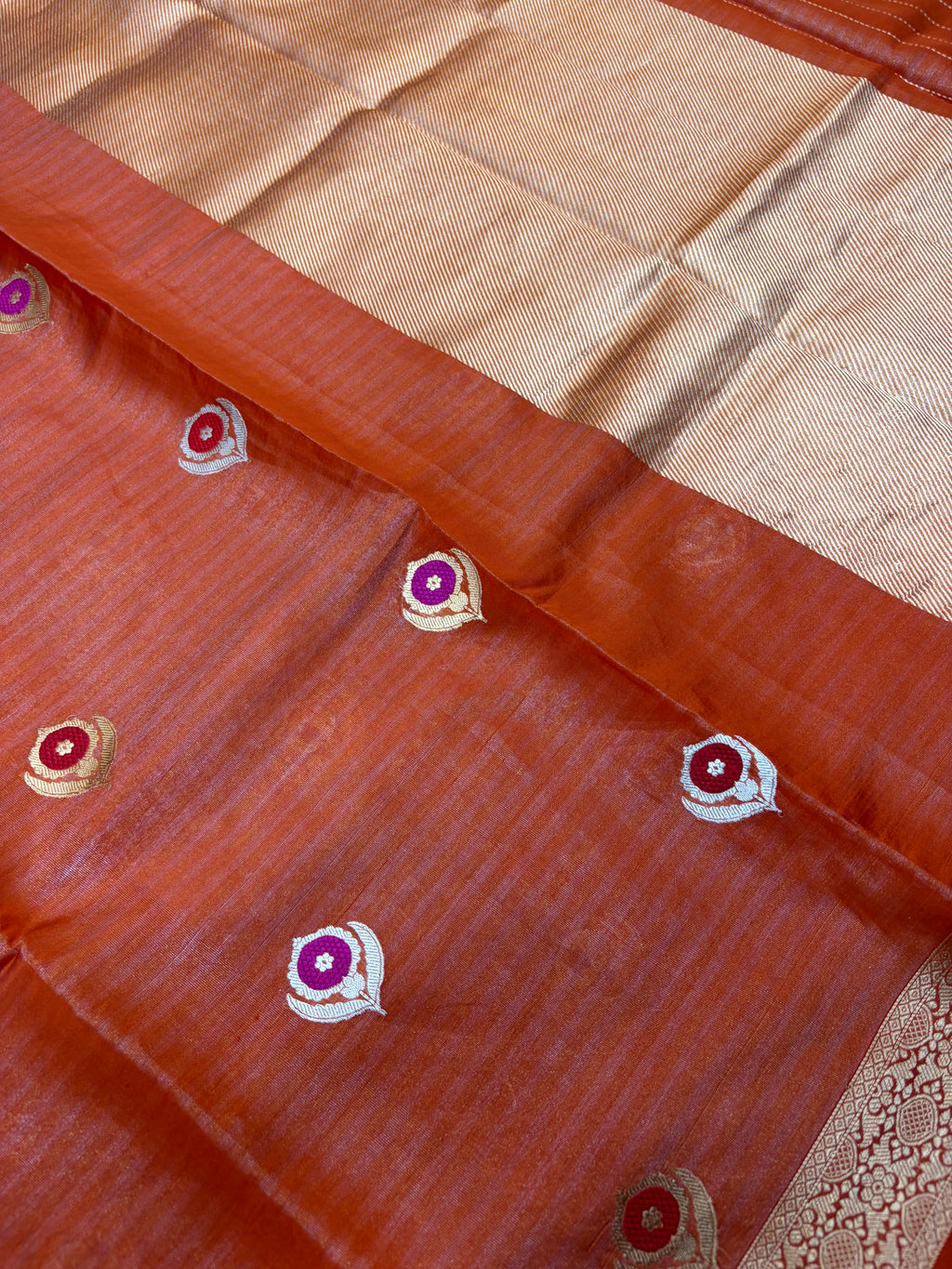 Pure handloom organza silk saree in peach orange colour