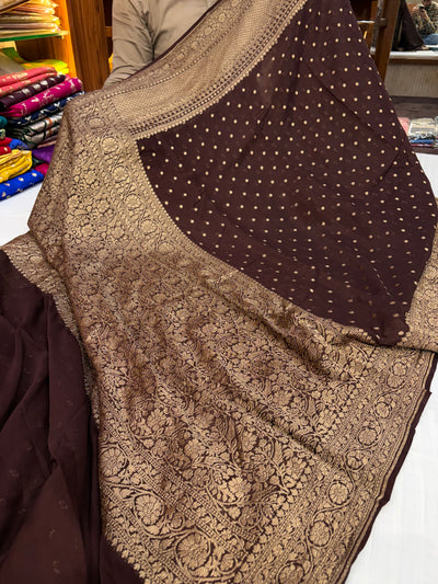 Pure georgette silk saree in Dark Brown colour
