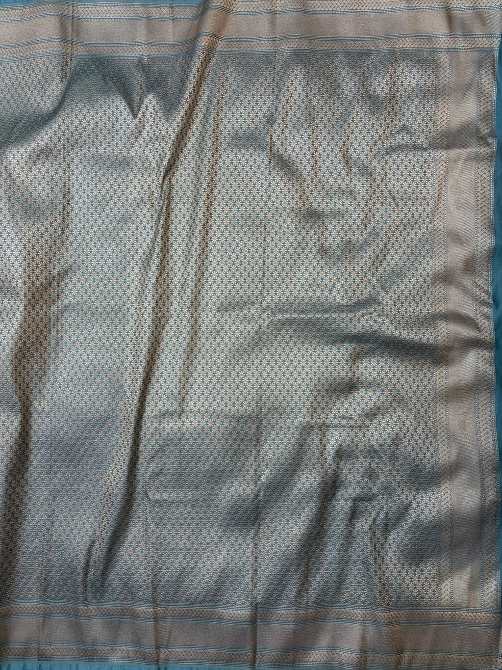 Firozi Mashru Silk Saree With Zari Border Jaal