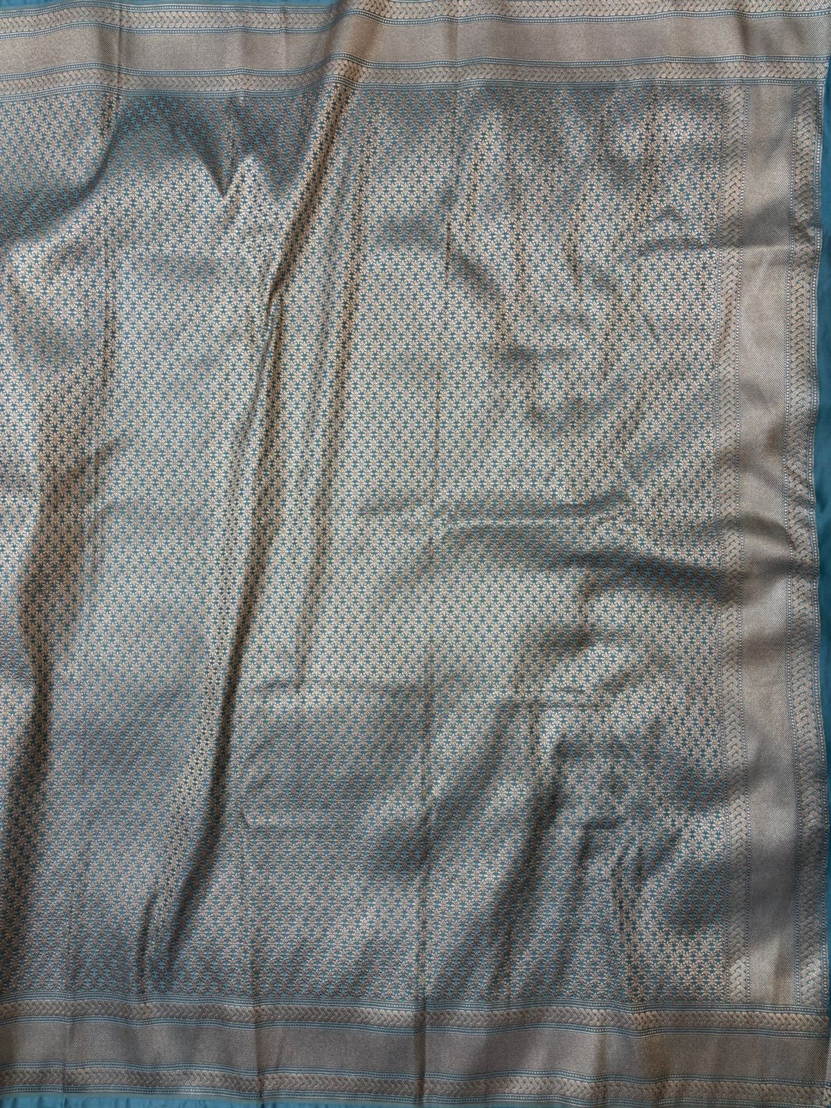 Firozi Mashru Silk Saree With Zari Border Jaal