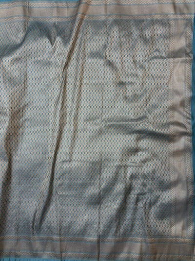 Firozi Mashru Silk Saree With Zari Border Jaal