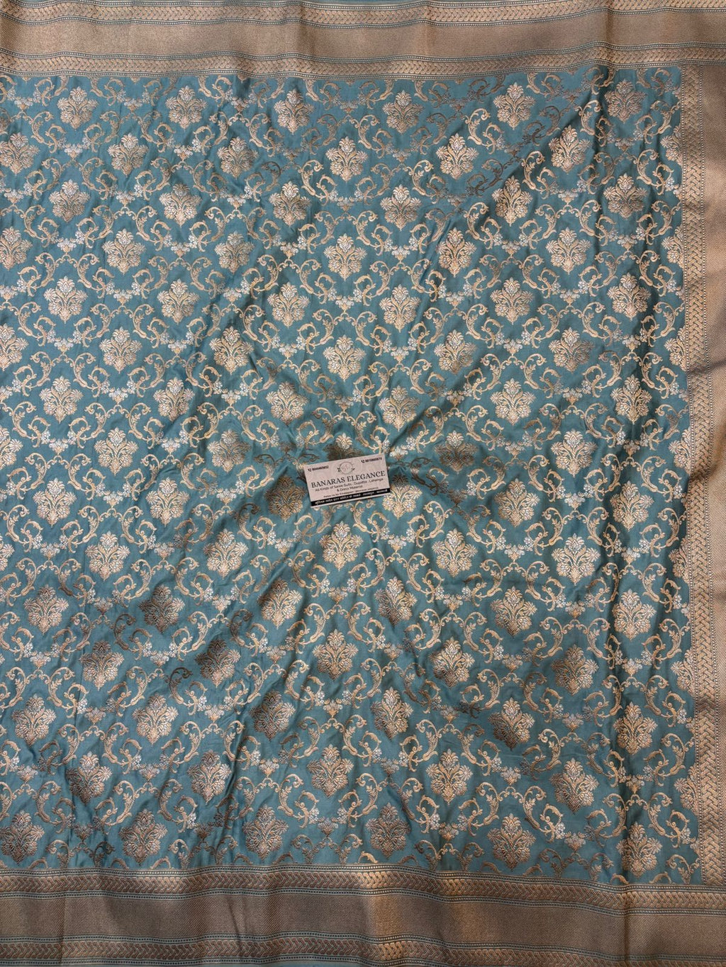 Firozi Mashru Silk Saree With Zari Border Jaal