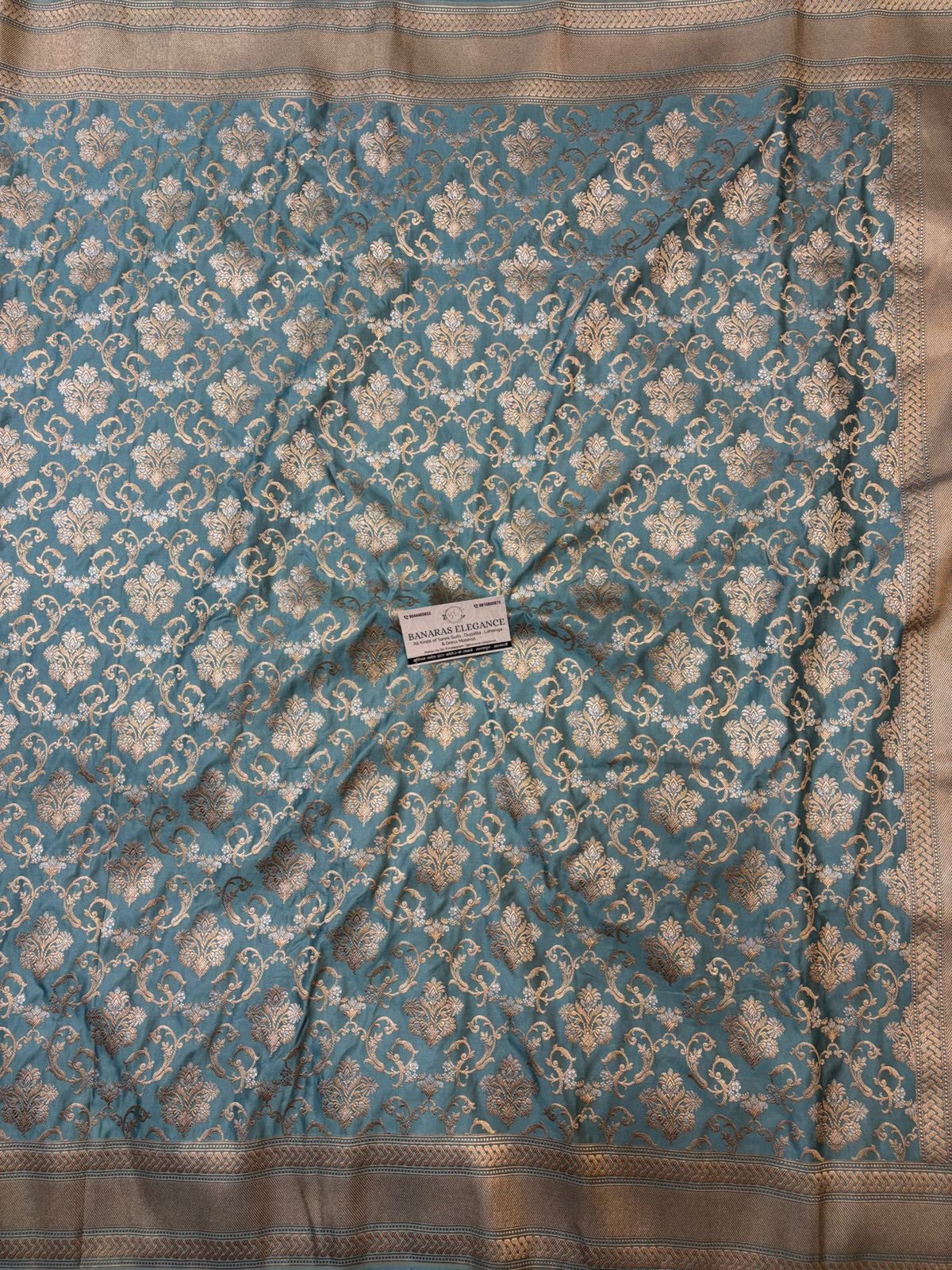 Firozi Mashru Silk Saree With Zari Border Jaal