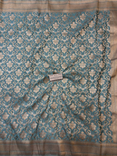 Firozi Mashru Silk Saree With Zari Border Jaal