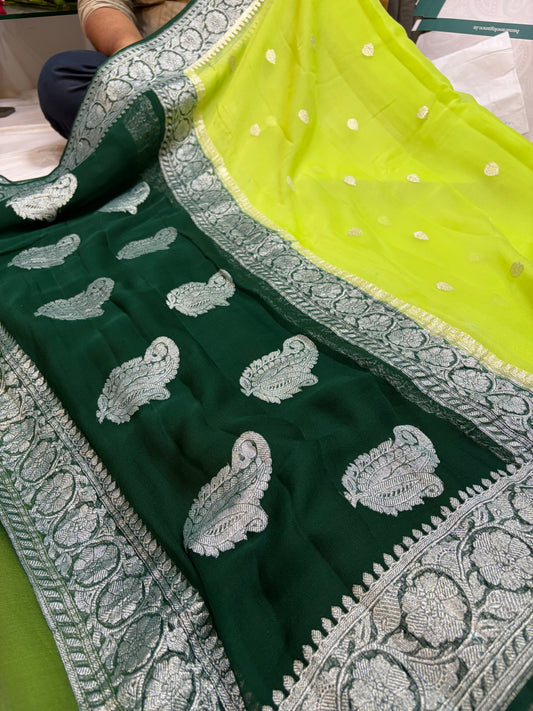 PURE KHADDI CHIFFON SILK SAREE IN DUAL COLOUR