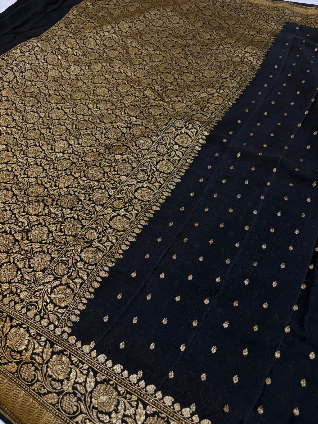 Pure khaddi crepe silk saree in black colour