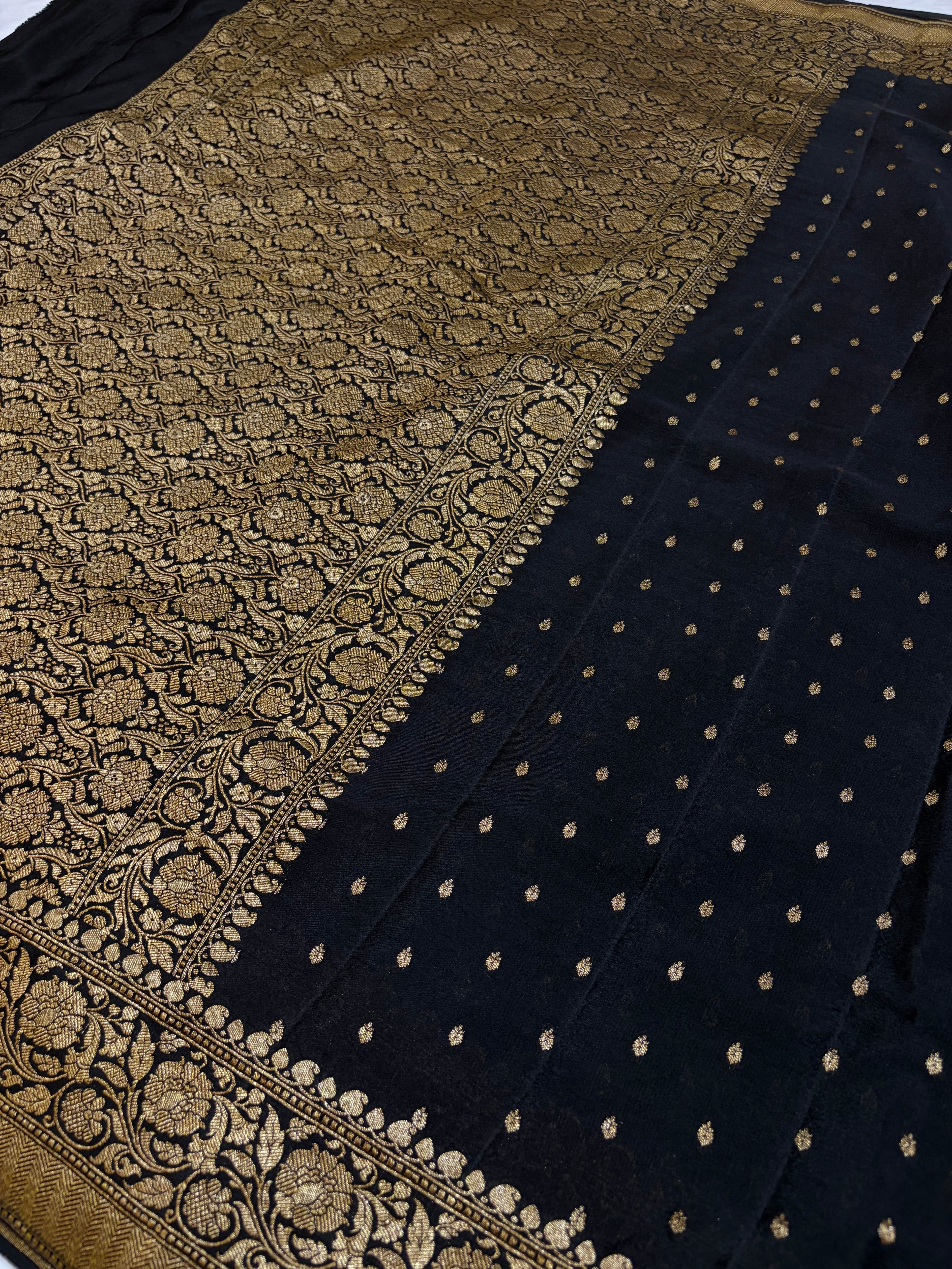 Pure khaddi crepe silk saree in black colour