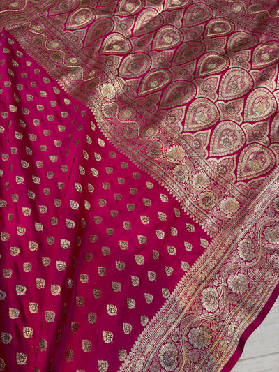 Bridal Banarasi satin Katan silk sarees in Rani pink colour with all over Swarovski work