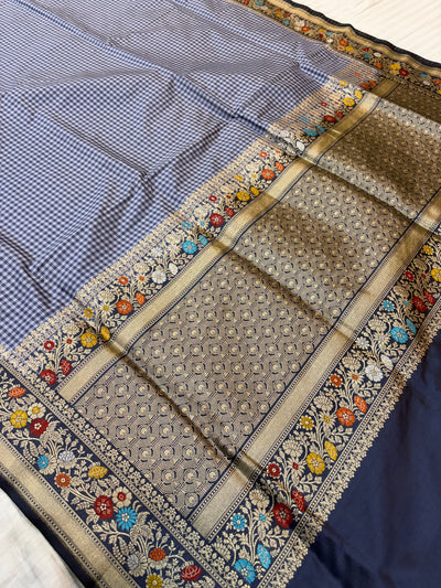 Pure handloom katan silk sareee in check pattern with side border Meena work
