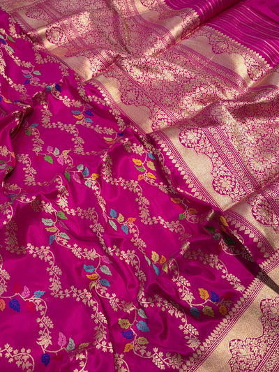 Premium pure katan silk saree with all meenawork in beautiful Rani colour