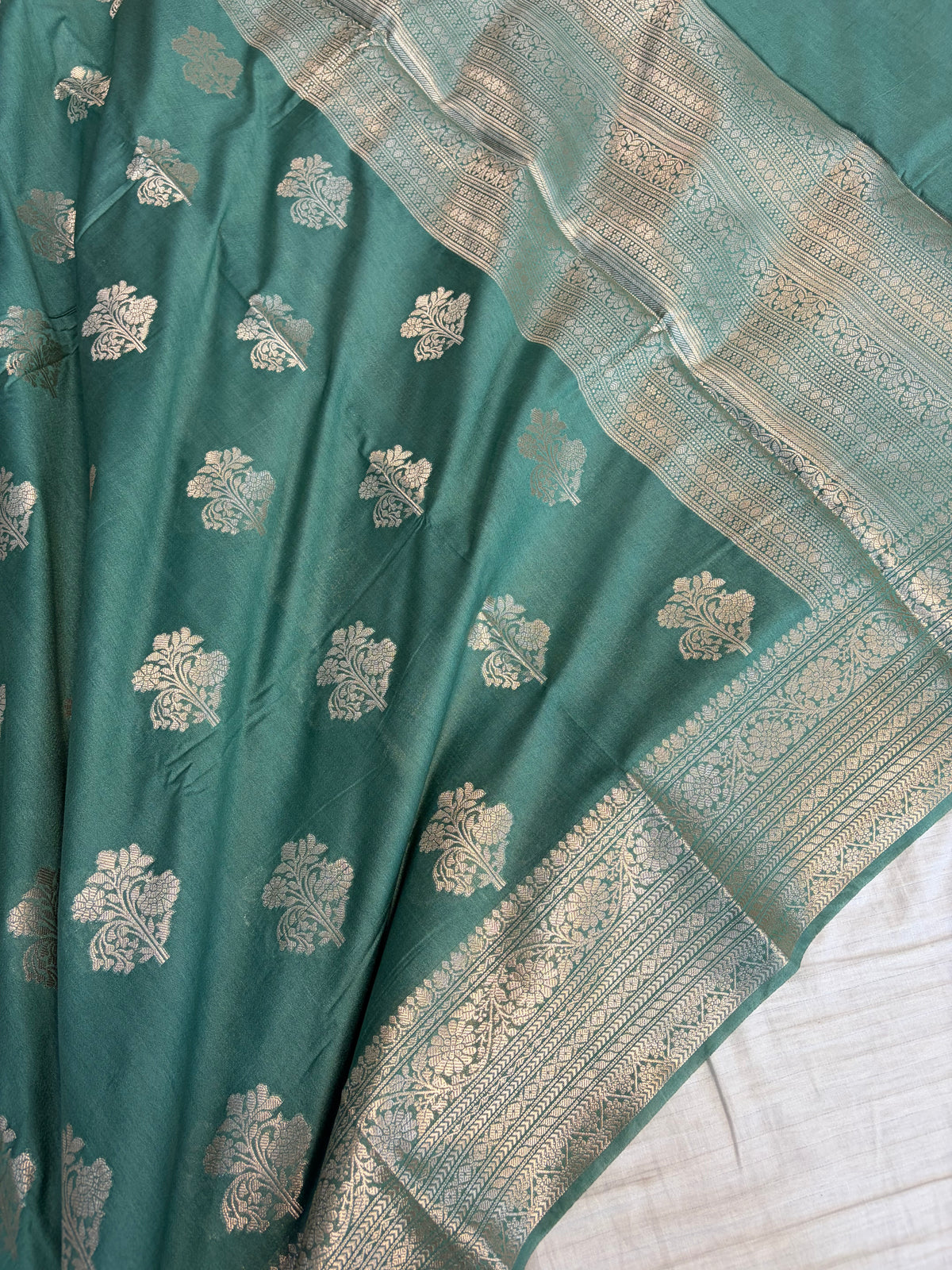 Banarasi soft katan silk saree in Sea green colour