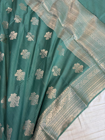 Banarasi soft katan silk saree in Sea green colour