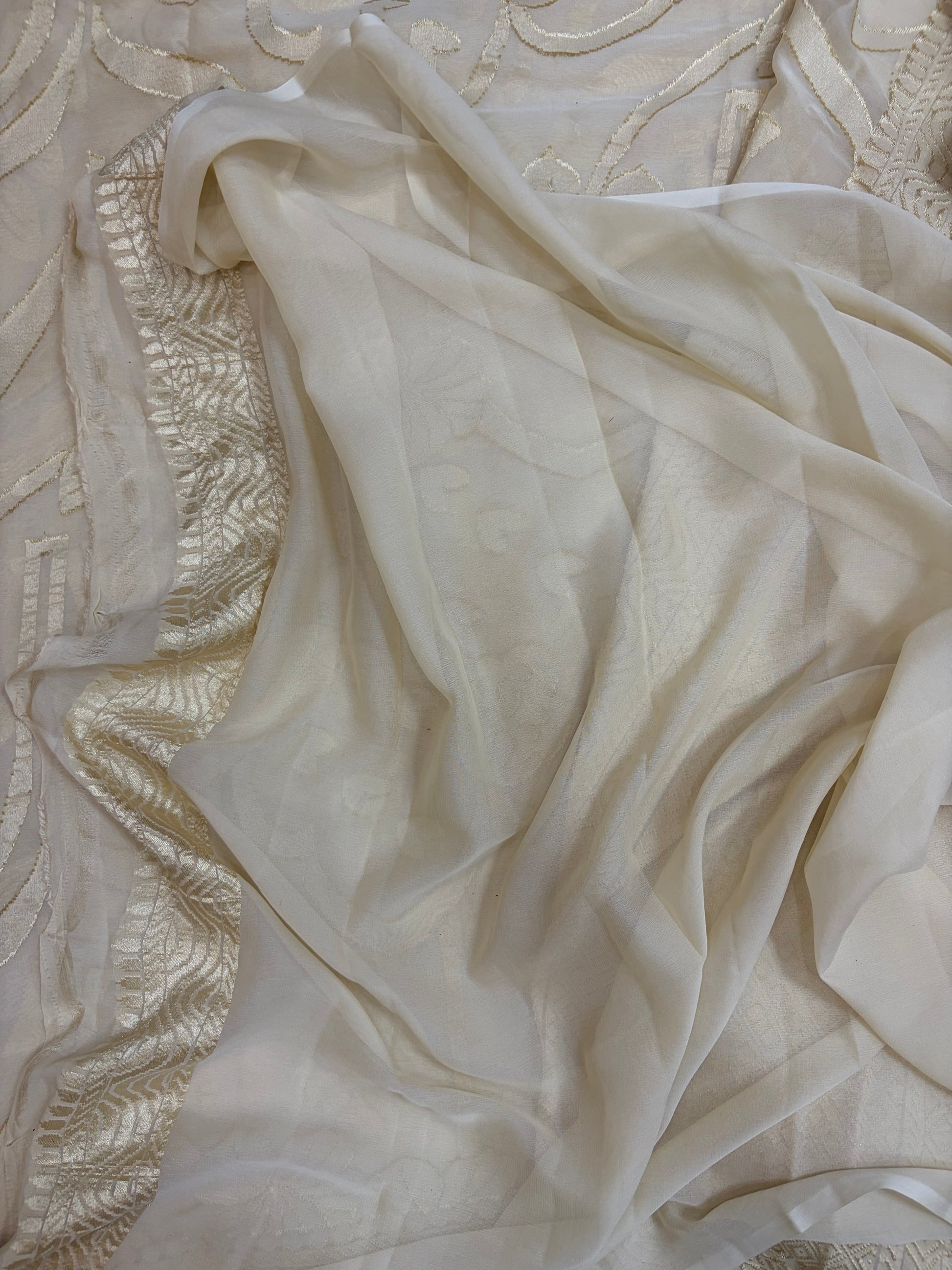 Pure georgette silk saree in pastel cream colour