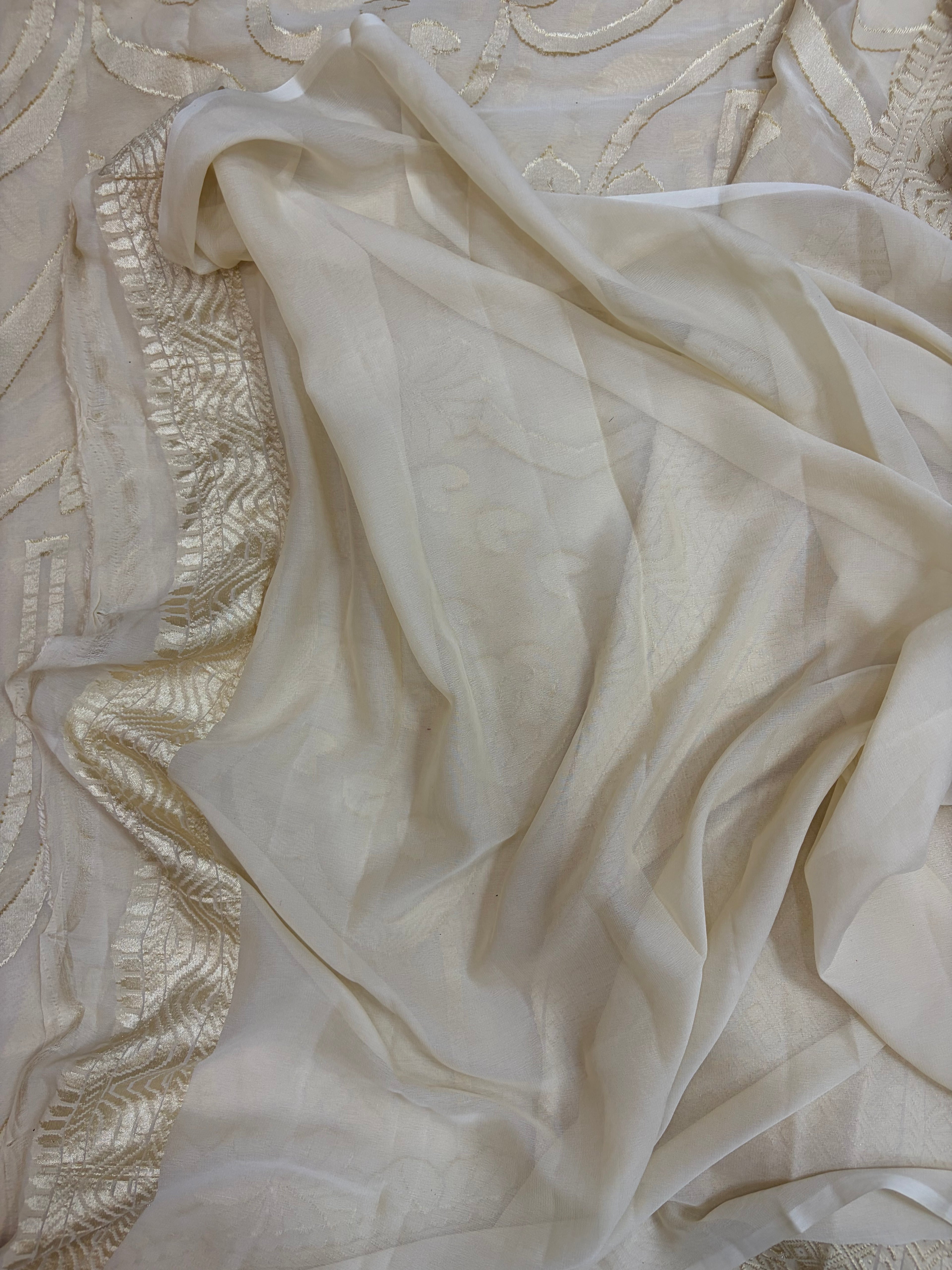 Pure georgette silk saree in pastel cream colour