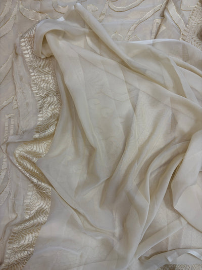 Pure georgette silk saree in pastel cream colour