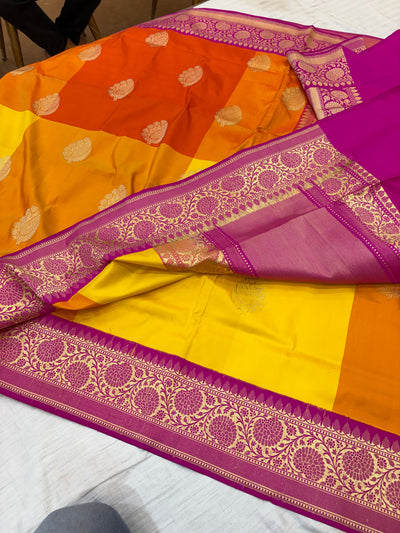 Pure handloom katan silk sareee in rangkat colour