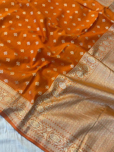 Pure moonga silk saree in orange colour