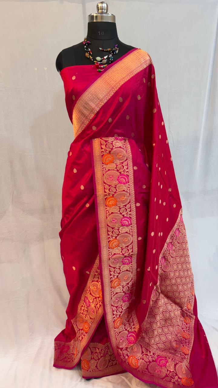 Pure meenakari katan silk saree in red colour