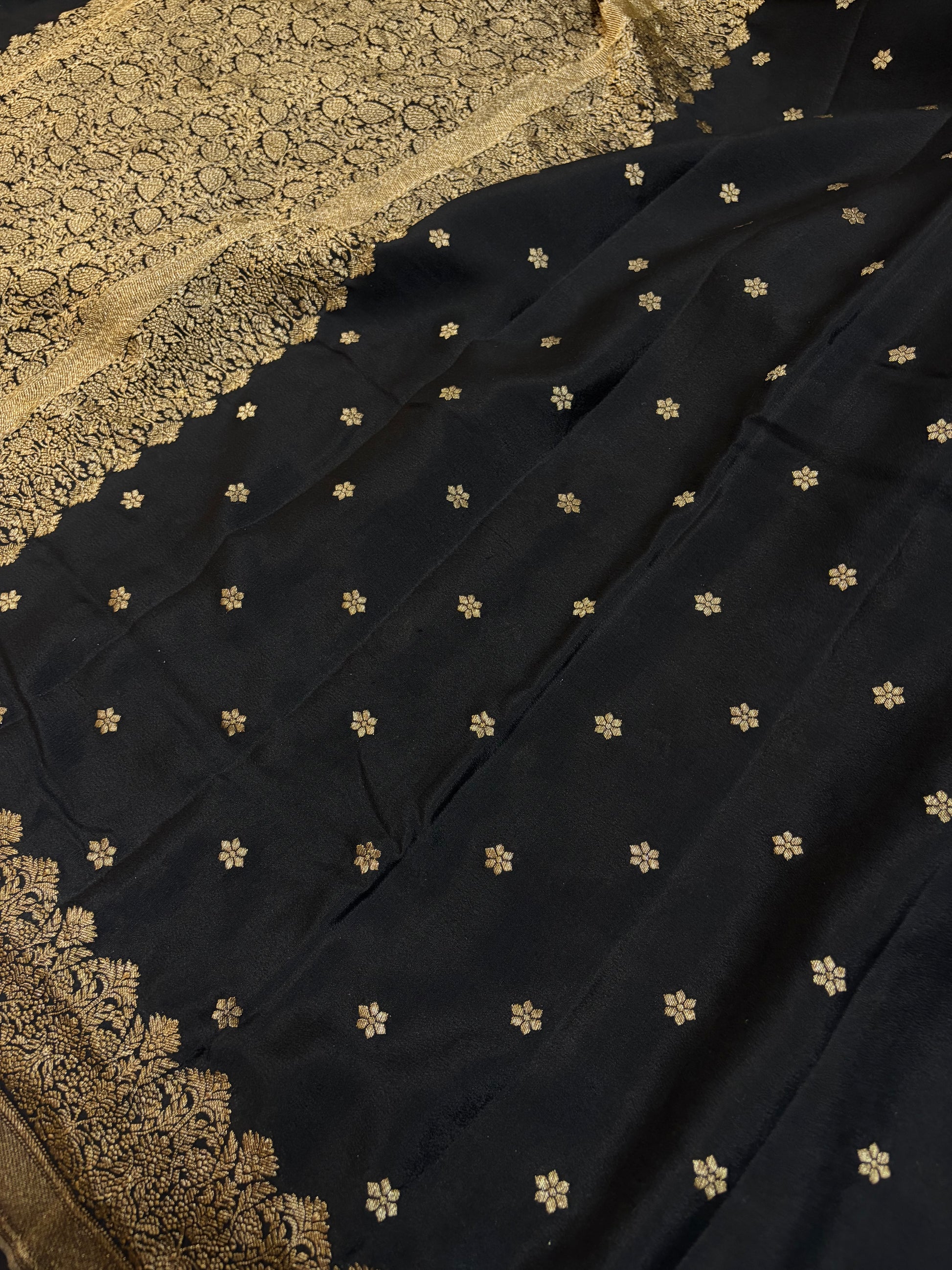 Pure khaddi crepe silk saree in Black colour