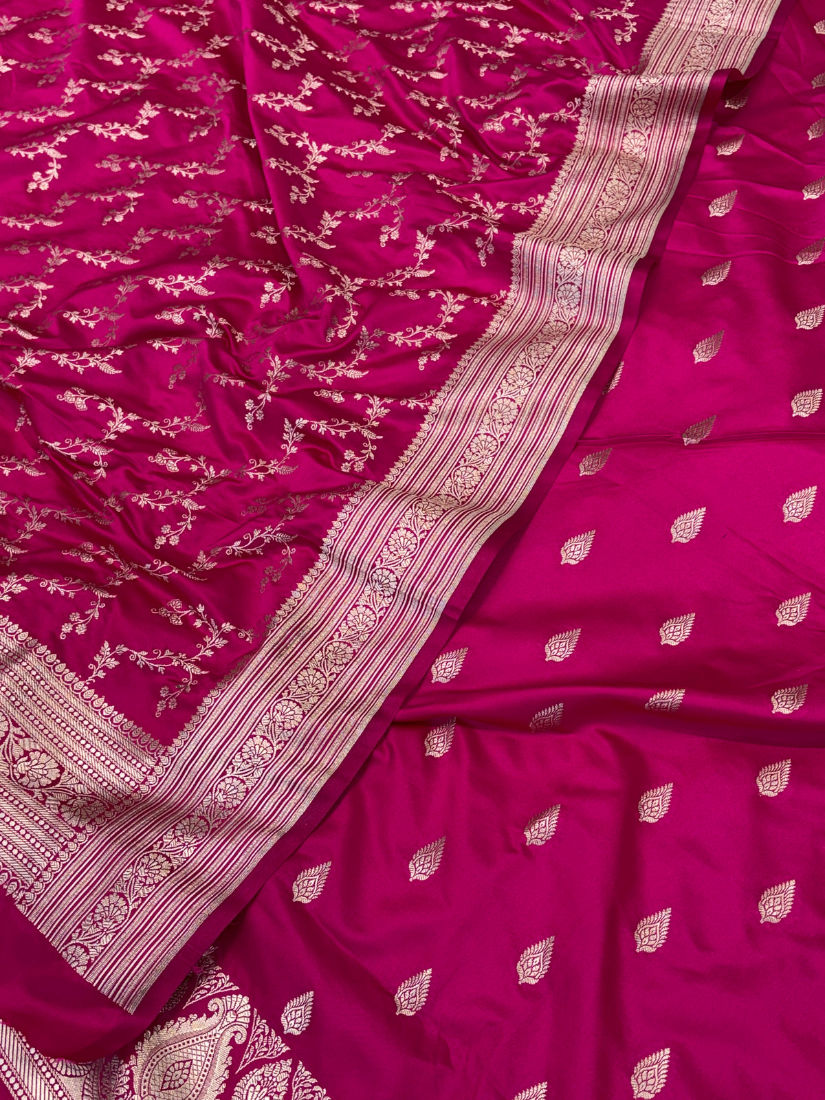 Beautiful Banarasi Mashru silk suit in Rani colour