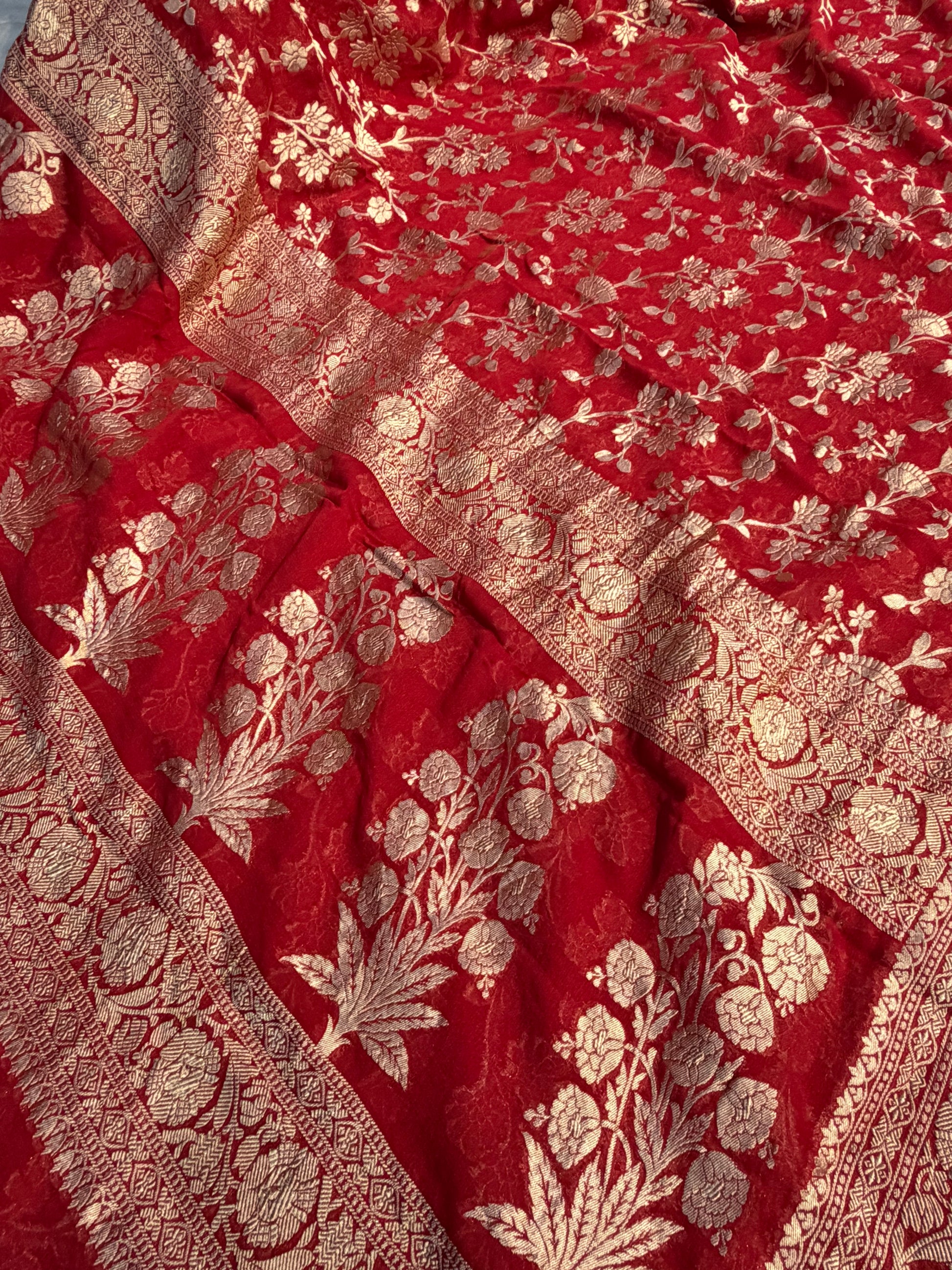 Pure Banarasi handloom georgette silk saree in red colour