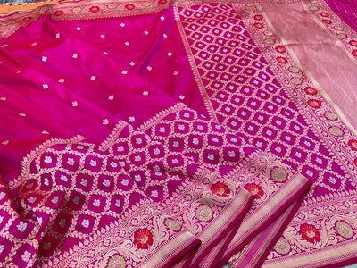 Beautiful Premium katan silk saree in Rani colour