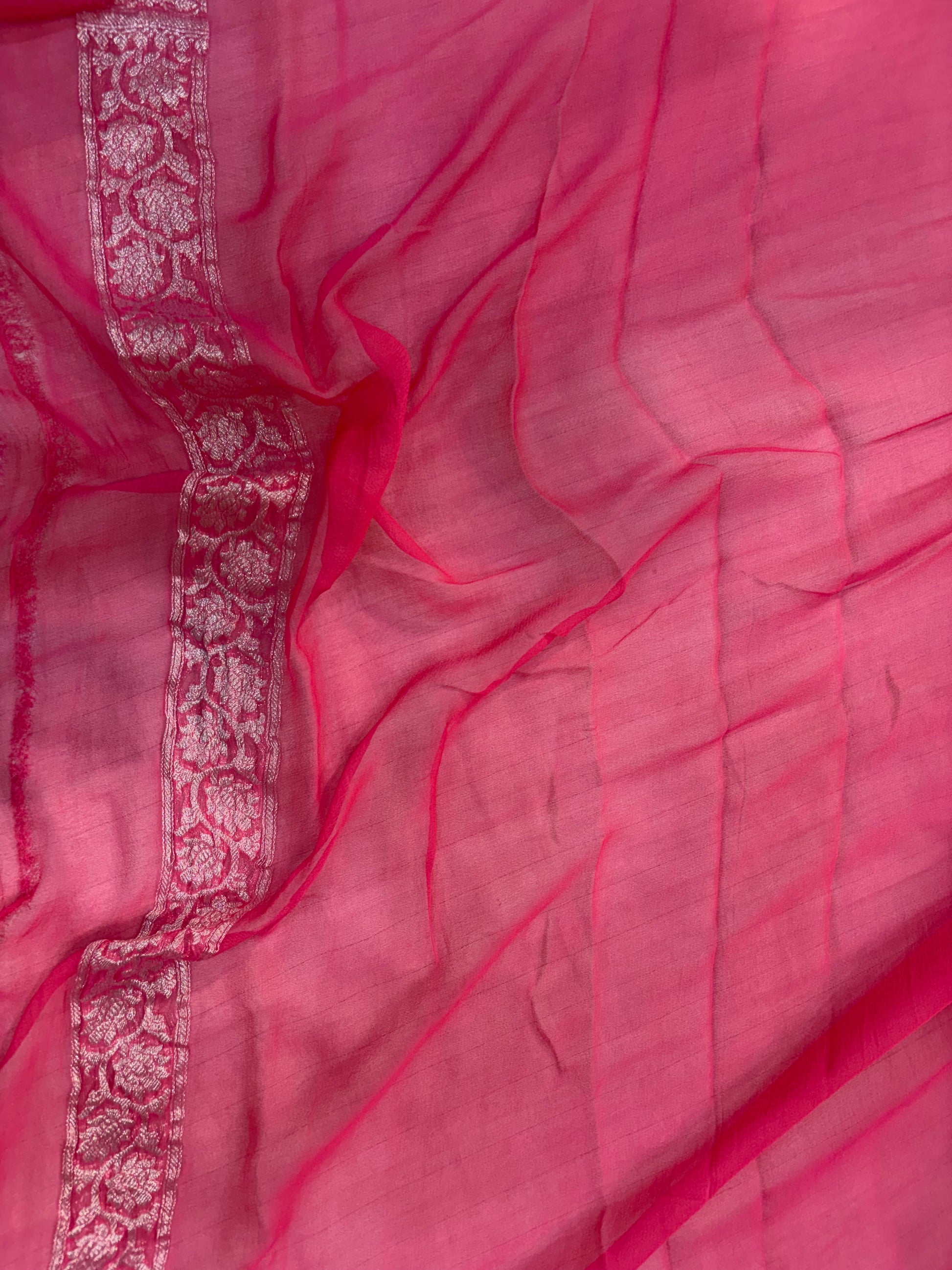 Pure khaddi chiffon saree in half half beautiful shade