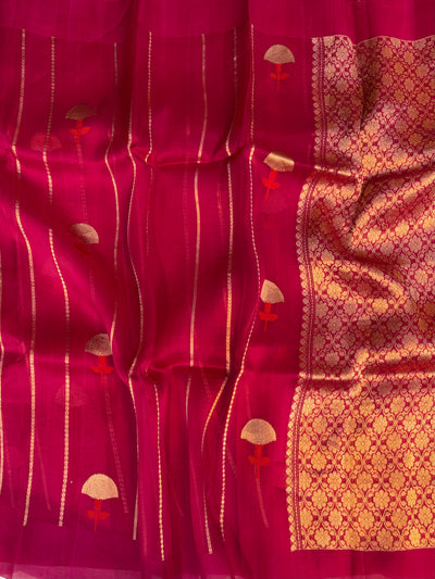 Pure handloom Kora silk saree in Rani pink colour