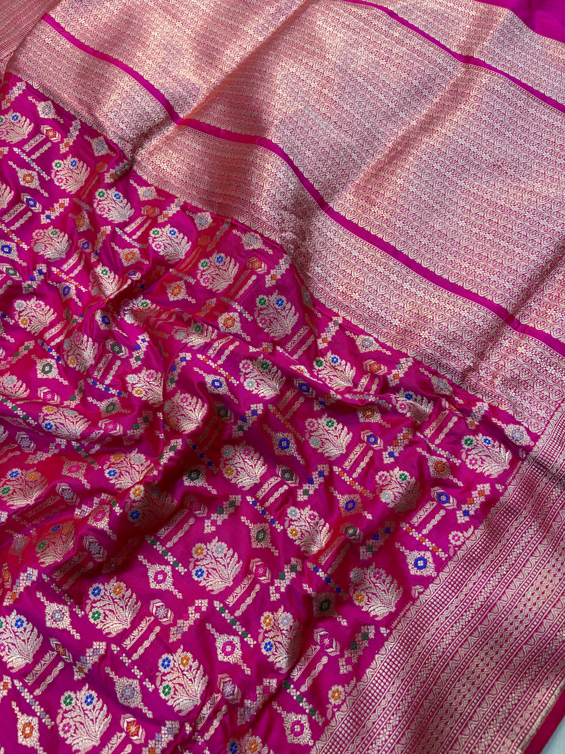 Beautiful Premium katan silk saree in Rani colour