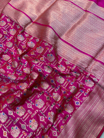 Beautiful Premium katan silk saree in Rani colour