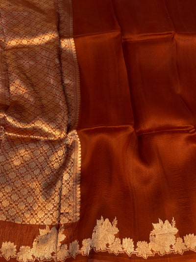 Pure handloom Kora silk saree in Rust orange colour