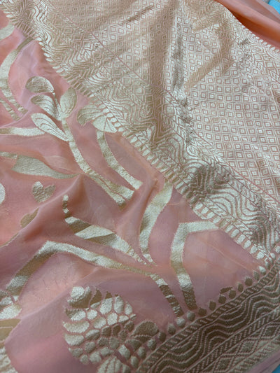 Pure georgette silk saree in pastel peach colour