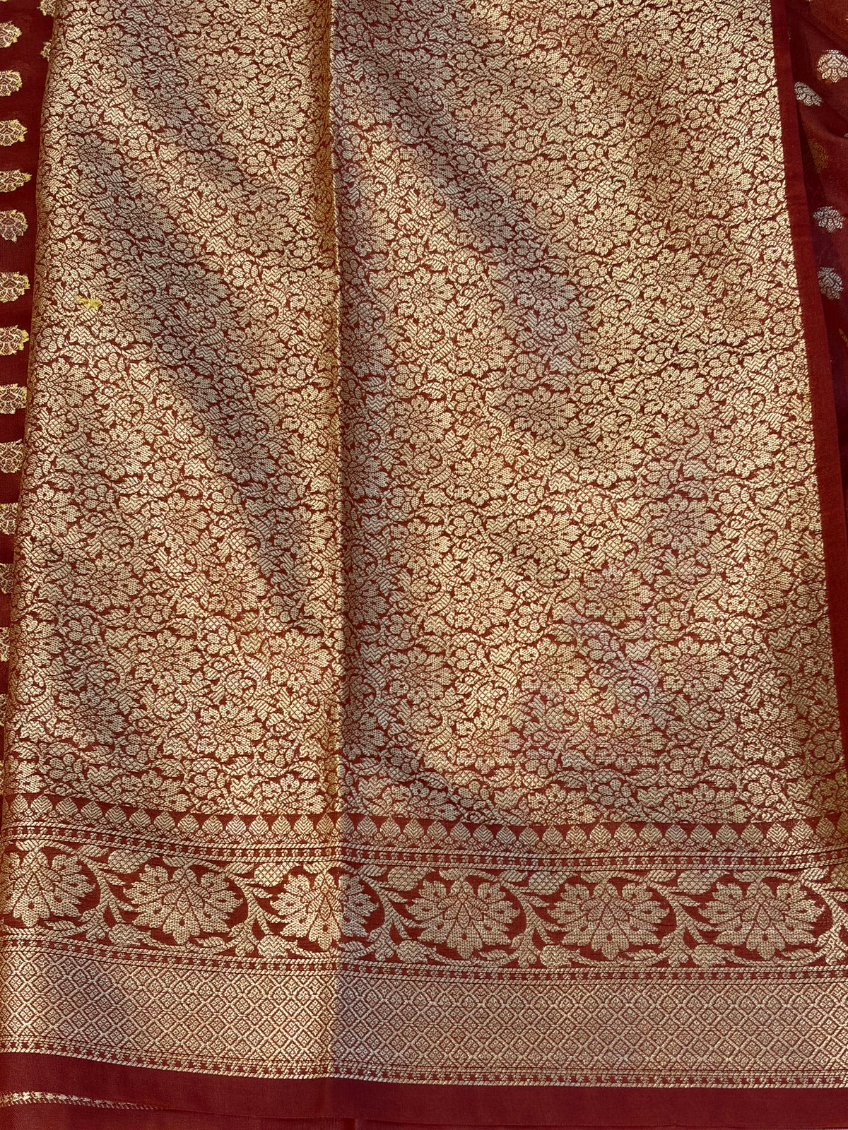 Banarasi georgette silk saree in rust colour