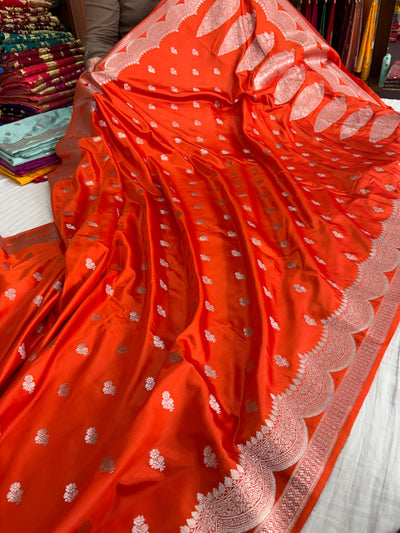 Banarasi Mashru silk saree in orange colour