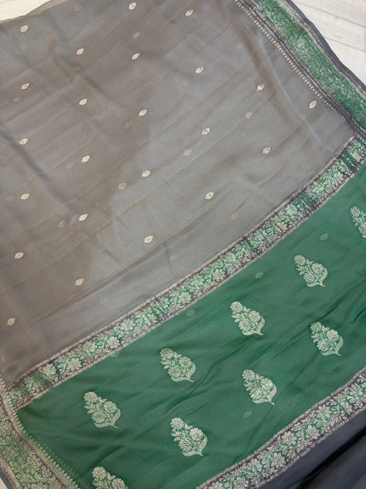 Pure khaddi chiffon saree in 3D shade