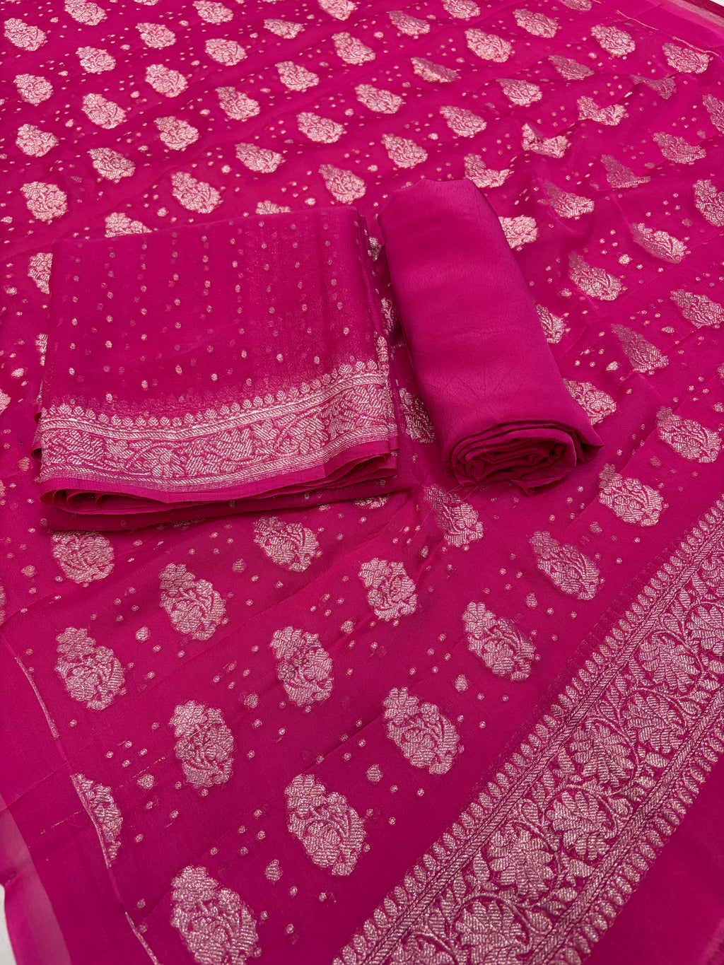 Pure khaddi chiffon suit in magenta  colour