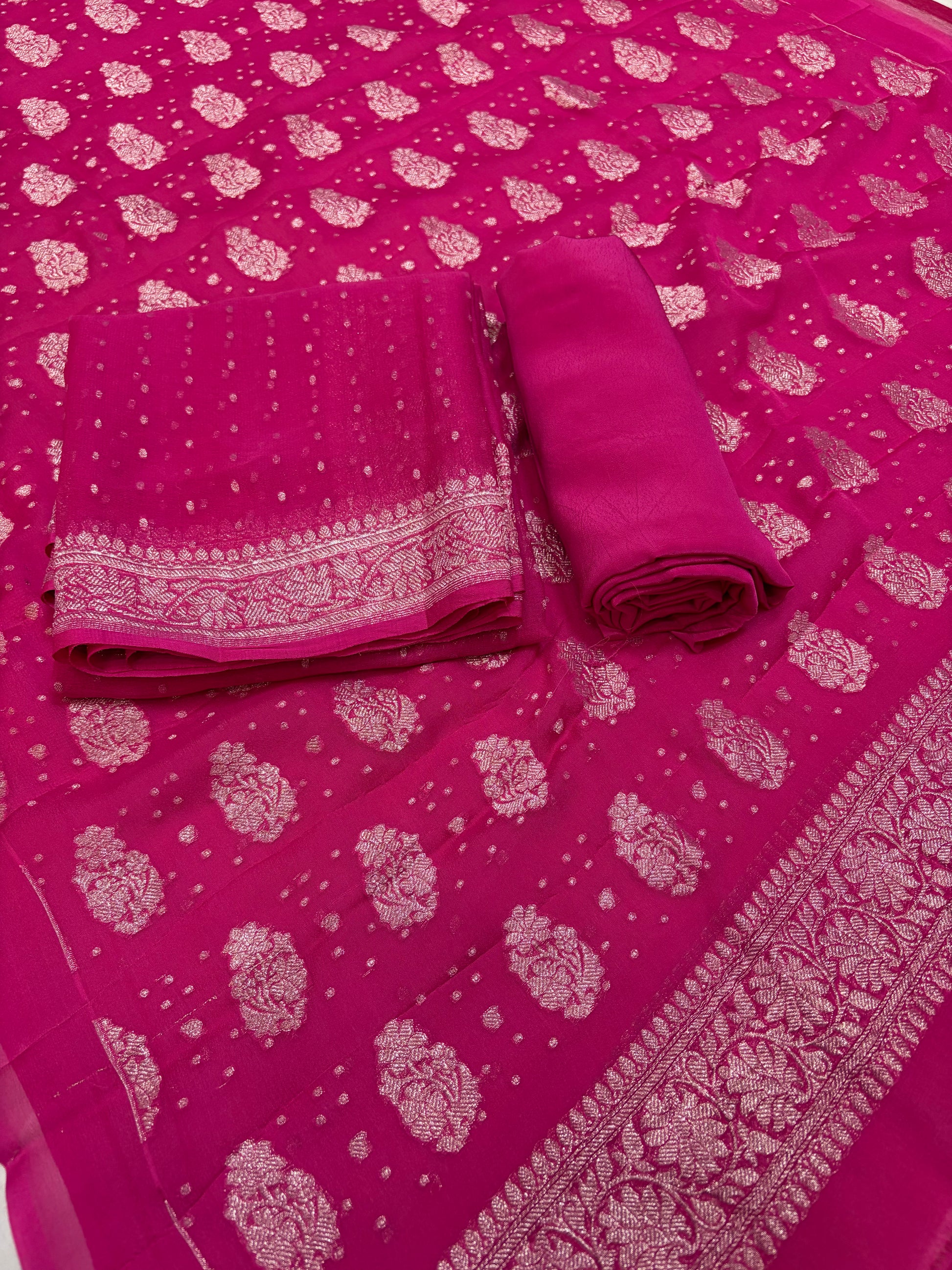 Pure khaddi chiffon suit in magenta  colour