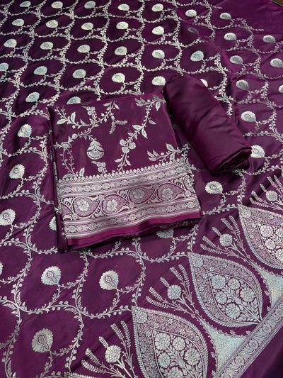 Beautiful Banarasi Mashru silk suit in dark purple colour