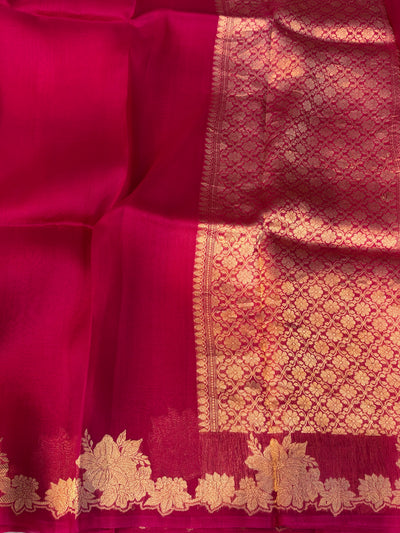 Pure handloom kora silk saree in Rani pink colour