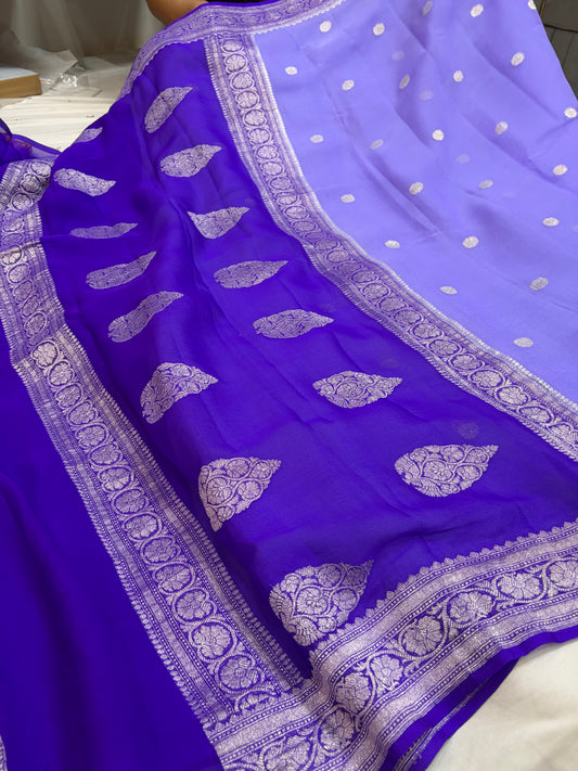 PURE KHADDI CHIFFON SILK SAREE IN DUAL COLOUR